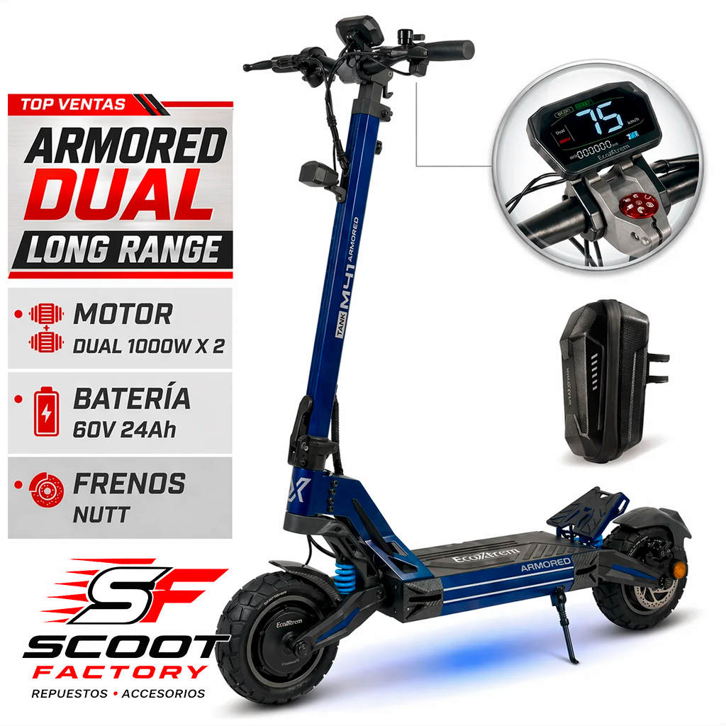 Ecoxtrem Armored Dual Long Range – DGT Homologado 2026 (Azul) [NUEVO MODELO 24AH] + regalo mochila