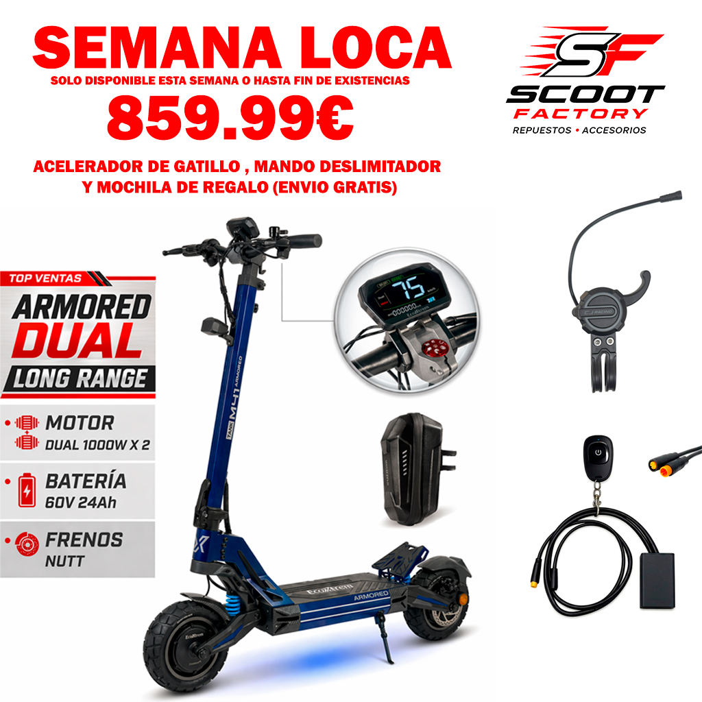 SUPER OFERTA SEMANA LOCAL Ecoxtrem Armored Dual Long Range – DGT Homologado 2026 (Azul) [NUEVO MODELO 24AH] + regalo mochila , acelerador de gatillo y deslimitador
