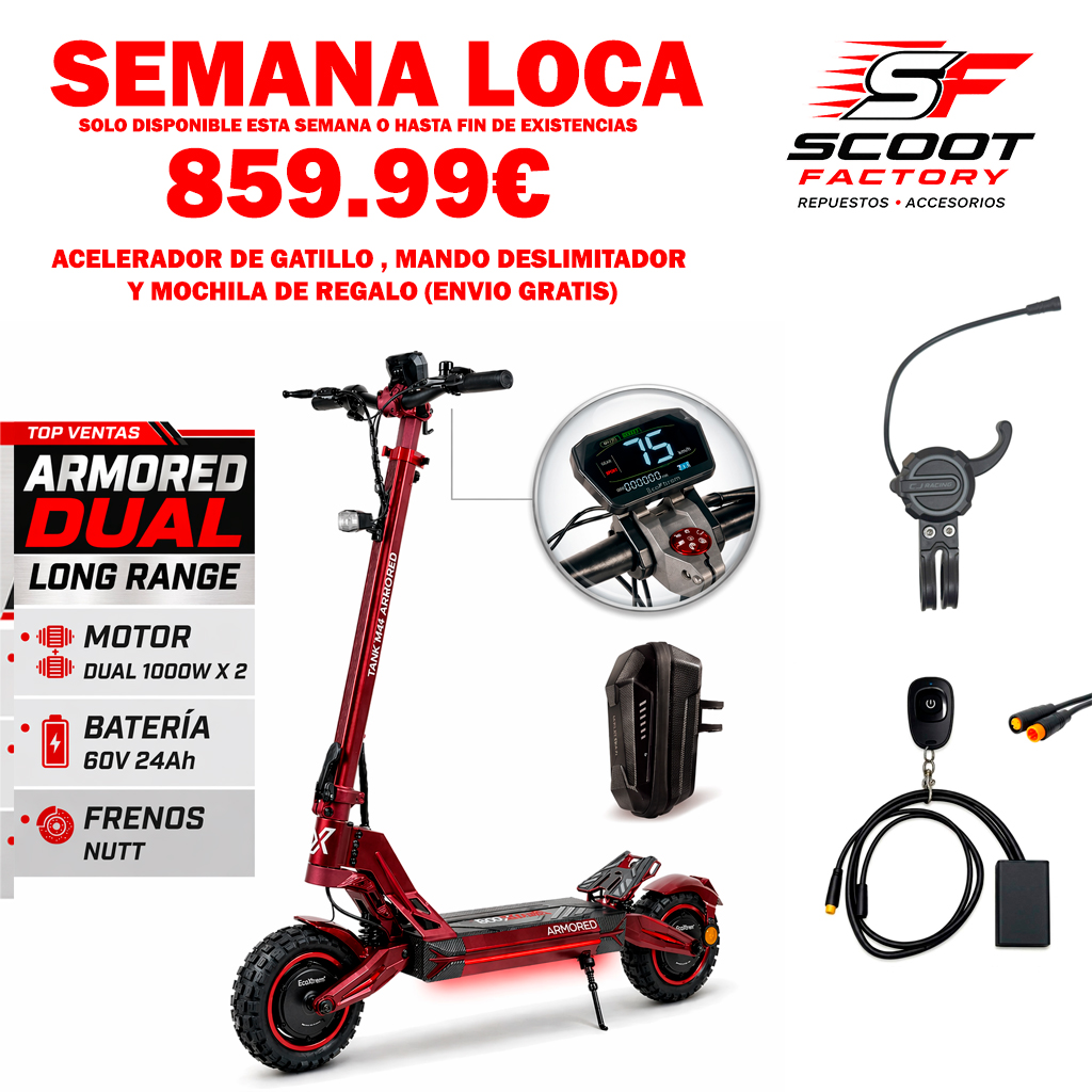 SUPER OFERTA SEMANA LOCA Ecoxtrem Armored Dual Long Range – DGT Homologado 2026 (ROJO) [NUEVO MODELO 24AH] + regalo mochila , acelerador de gatillo y deslimitador (copia)