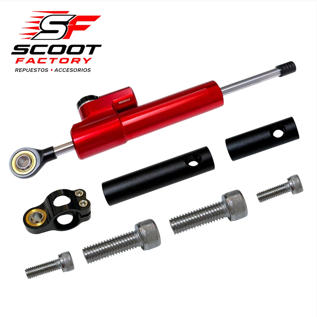 Damper Amortiguador de Dirección Color Rojo + adaptador (Adaptable a Ecoxtrem Armored-Kukirin)